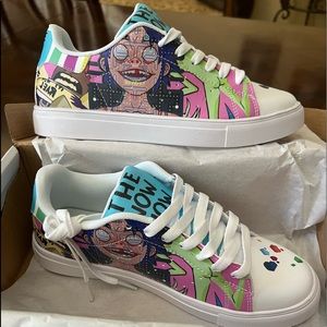 Brand New Leather Tennis Shoes with Custom Printing of the Gorillaz The Now Now